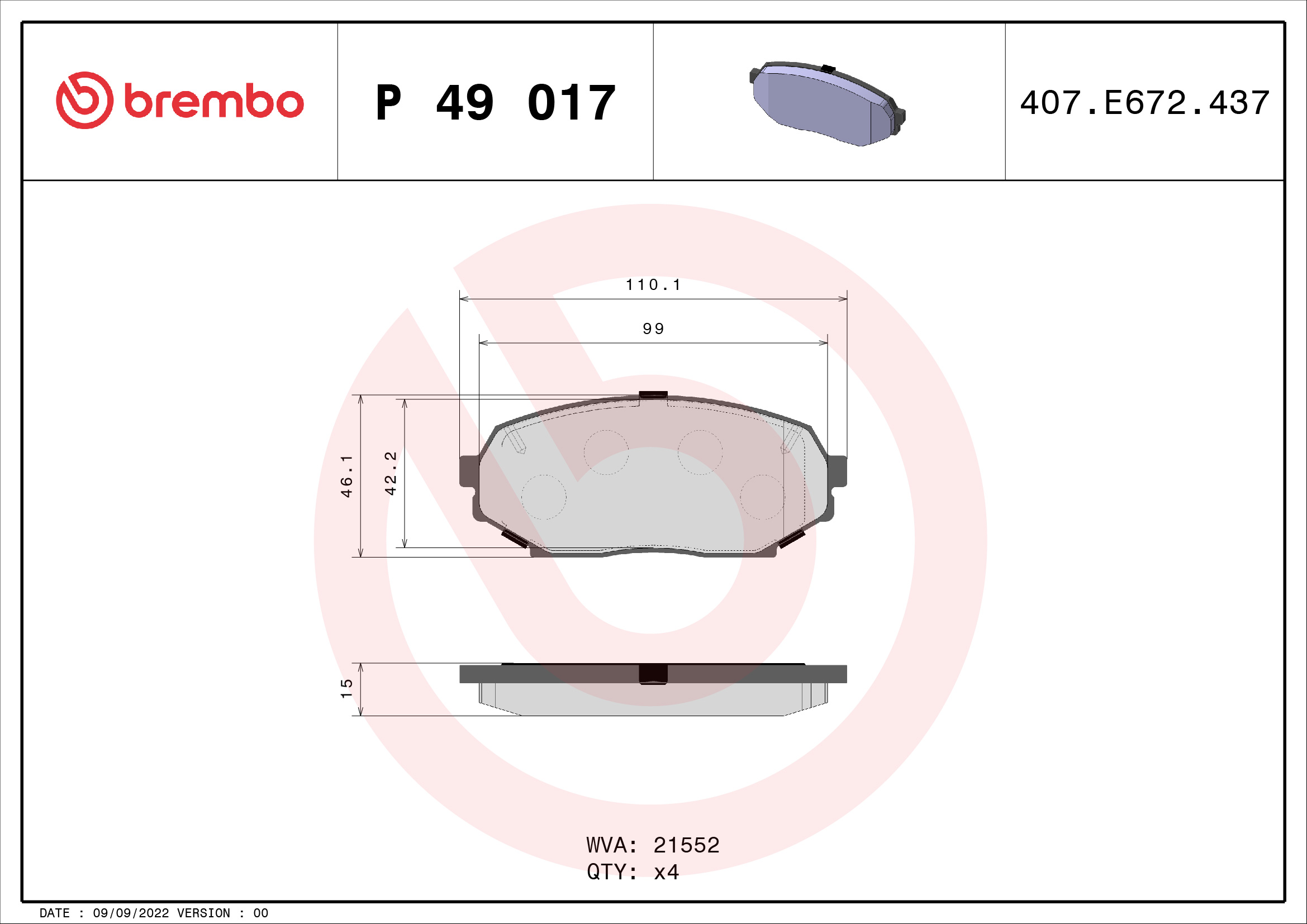 A.B.S. P 49 017 BREMBO Bremsbelagsatz, Scheibenbremse